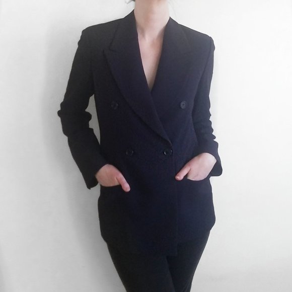 Emporio Armani Wool Double Breasted Blazer Navy - Picture 14 of 14
